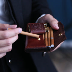 Handmade Wooden Beige Leather Mens 20pcs Cigarette Case Cool Custom Cigarette Holder for Men - iwalletsmen