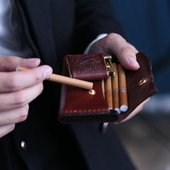 Handmade Wooden Black Leather Mens 20pcs Cigarette Case Cool Custom Cigarette Holder for Men - iwalletsmen