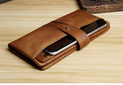 Handmade Leather Mens Cool Long Leather Wallet Card Wallet Clutch Wristlet Wallet for Men