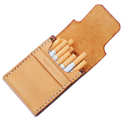 Wooden Beige Leather Mens Cigarette Case Cool Handmade Custom Cigarette Holder for Men - iwalletsmen