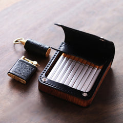 Handmade Wooden Coffee Leather Mens 10pcs Cigarette Case Cool Custom Cigarette Holder for Men - iwalletsmen