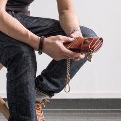 Handmade Mens Cool Leather Chain Wallet Biker Trucker Wallet with Chain for Men - iwalletsmen