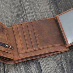 Handmade Leather Mens Cool Slim Leather Wallet Card Wallet Holders Men Small Wallets Trifold for Men