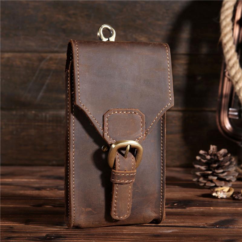 MEN LEATHER Belt Pouch WAIST BAG HIP PACK BELT BAGs CELL PHONE HOLSTER - iwalletsmen