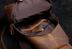 Handmade Leather Mens Cool Chest Bag Sling Bag Crossbody Bag Travel Bag Hiking Bag for men