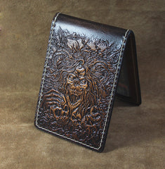 Handmade Leather Tooled Death Metal Deathcore License Wallet Mens Card billfold Wallet Cool Leather Wallet Slim Wallet for Men