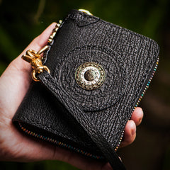 Handmade Leather Small Tooled Mens billfold Wallet Cool Chain Wallet Biker Wallet for Men