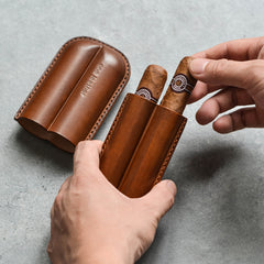 Cool Black Leather Mens 2pcs Cigar Case Cool Custom Leather Cigar Case for Men - iwalletsmen