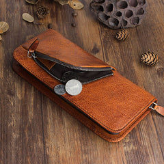 Handmade Leather Mens Cool Long Leather Wallet Zipper Phone Clutch Wallet - iwalletsmen