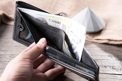 Handmade Leather Mens Cool Slim Leather Wallet Men Small Wallets Bifold for Men