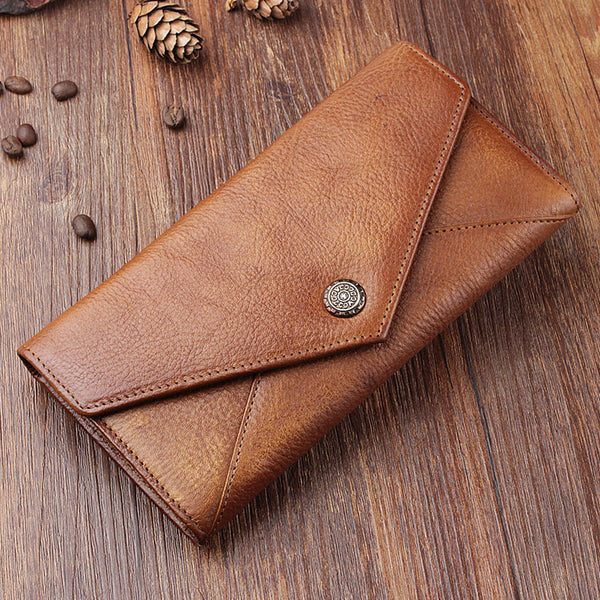 Handmade Leather Mens Cool Long Leather Wallet Bifold Envelope Clutch Wallet for Men - iwalletsmen