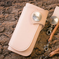 Handmade Mens Cool Beige Leather Chain Wallet Biker Trucker Wallet with Chain
