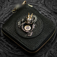 Handmade Chinese Dragon Leather Tooled billfold Wallet Mens Cool Chain Wallet Biker Wallet for Men
