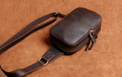 Genuine Leather Mens Cool Chest Bag Sling Bag Crossbody Bag Travel Bag Hiking Bag for men