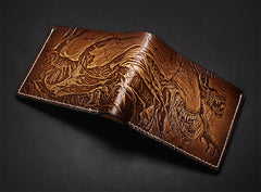 Handmade Leather Tooled Alien Mens billfold Wallet Cool Leather Wallet Slim Wallet for Men