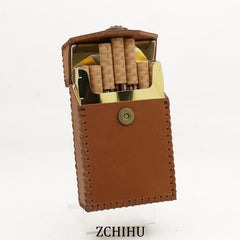 Handmade Leather Cigarette Holder Mens Brown Cool Cigarette Holder Case for Men - iwalletsmen