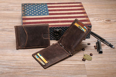 Handmade Leather Money Clip Mens Cool billfold Wallet Card Holder Small Card Slim Wallets for Men