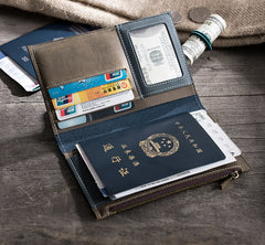 Handmade Leather Mens Travel Wallet Passport Leather Wallet billfold Long Wallets for Men