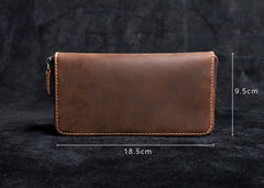 Genuine Leather Mens Cool Long Leather Wallet Zipper Clutch Wristlet Wallet for Men