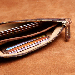 Genuine Leather Mens Cool Long Leather Wallet Slim Zipper Clutch Wristlet Wallet for Men