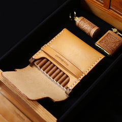 Cool Wooden Beige Leather Mens 10pcs Cigarette Case Custom Cigarette Holder for Men - iwalletsmen