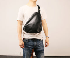 Black Leather Mens Sling Bag Sling Shoulder Bag Sling Backpack for men - iwalletsmen