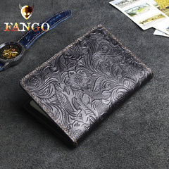 Handmade Leather Floral Mens Cool billfold Wallet Passport Card Holder Small Card Slim Wallets for Men