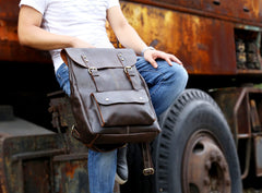 Genuine Leather Mens Cool Backpack Sling Bag Large Black Travel Bag Hiking Bag for men