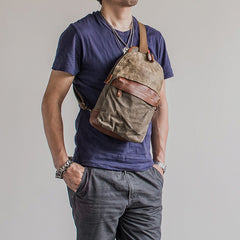 Canvas Leather Mens Cool Chest Bag Sling Bag Crossbody Bag Travel Bag Hiking Bag for men - iwalletsmen
