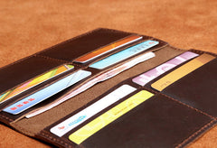 Handmade Leather Mens Cool Long Leather Wallet Clutch Wristlet Wallet for Men