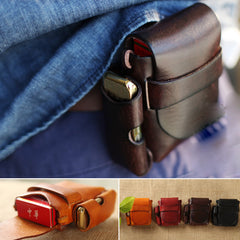 Handmade Brown Leather Mens Cigarette Case Cigarette Holder Belt Pouch with Belt Loop for Men - iwalletsmen