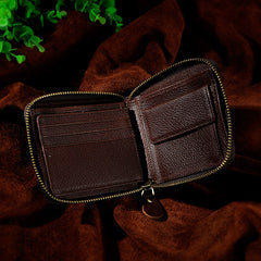 Handmade Leather Mens Cool Zipper Leather Wallet Card Wallet Men Small Wallets Bifold for Men
