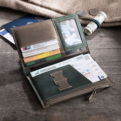 Handmade Leather Mens Travel Wallet Passport Leather Wallet billfold Long Wallets for Men