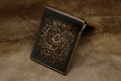 Handmade Leather Tooled Death Metal Mens billfold Wallet Cool Leather Wallet Slim Wallet for Men