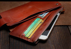 Genuine Leather Mens Cool Long Leather Wallet Card Wallet Clutch Wristlet Wallet for Men