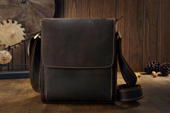 Genuine Leather Mens Messenger Bag Vertical iPad Shoulder Bag For Men