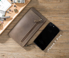 Handmade Leather Mens Clutch Wallet Cool Leather Wallet Zipper Phone Wallets for Men