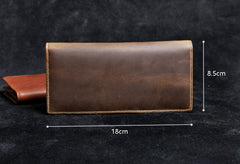 Genuine Leather Mens Cool Long Leather Wallet Zipper Clutch Wristlet Wallet for Men