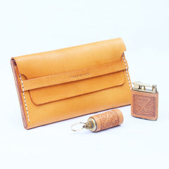 Cool Wooden Beige Leather Mens Cigarette Case Custom Cigarette Holder for Men - iwalletsmen