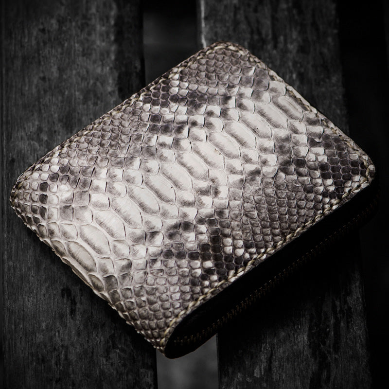 Handmade Leather Boa Skin Tooled Mens billfold Wallet Cool Slim Wallet Biker Wallet for Men