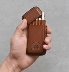 Handmade Beige Leather Womens 10pcs Cigarette Holder Case Cool Custom Cigarette Case for Women - iwalletsmen