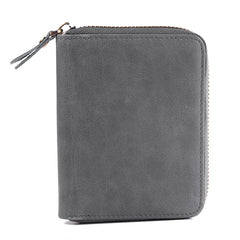 Handmade Leather Mens Cool Slim Leather Zipper Wallet Men Small Wallets Bifold for Men