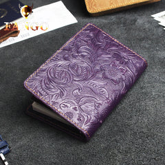 Handmade Leather Floral Mens Cool billfold Wallet Passport Card Holder Small Card Slim Wallets for Men