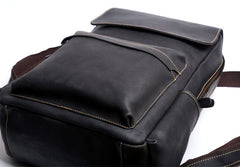 Genuine Leather Mens Cool Backpack Sling Bag Large Black Travel Bag Hiking Bag for men