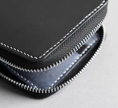 Handmade Leather Mens Cool Slim Leather Zipper Wallet Men Small Wallets Bifold for Men