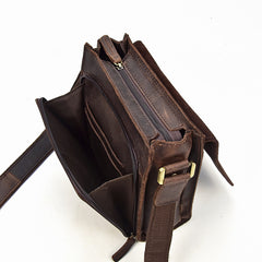 Genuine Leather Mens Messenger Bag Vertical iPad Shoulder Bag For Men