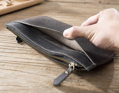Handmade Leather Mens Clutch Wallet Cool Leather Wallet Zipper Phone Wallets for Men