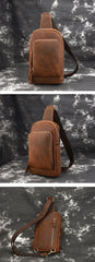 Vintage Mens Leather One Shoulder Backpacks Chest Bag Sling Bags Sling Crossbody Bags For Men - iwalletsmen