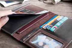 Handmade Leather Mens Travel Wallet Passport Leather Wallet billfold Long Wallets for Men