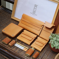Cool Wooden Beige Leather Mens 10pcs Cigarette Case Custom Cigarette Holder for Men - iwalletsmen